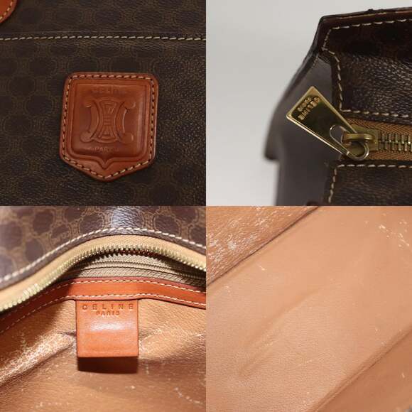 CELINE Macadam Canvas Hand Bag Pvc Leather Brown Gold - Picture 11 of 13